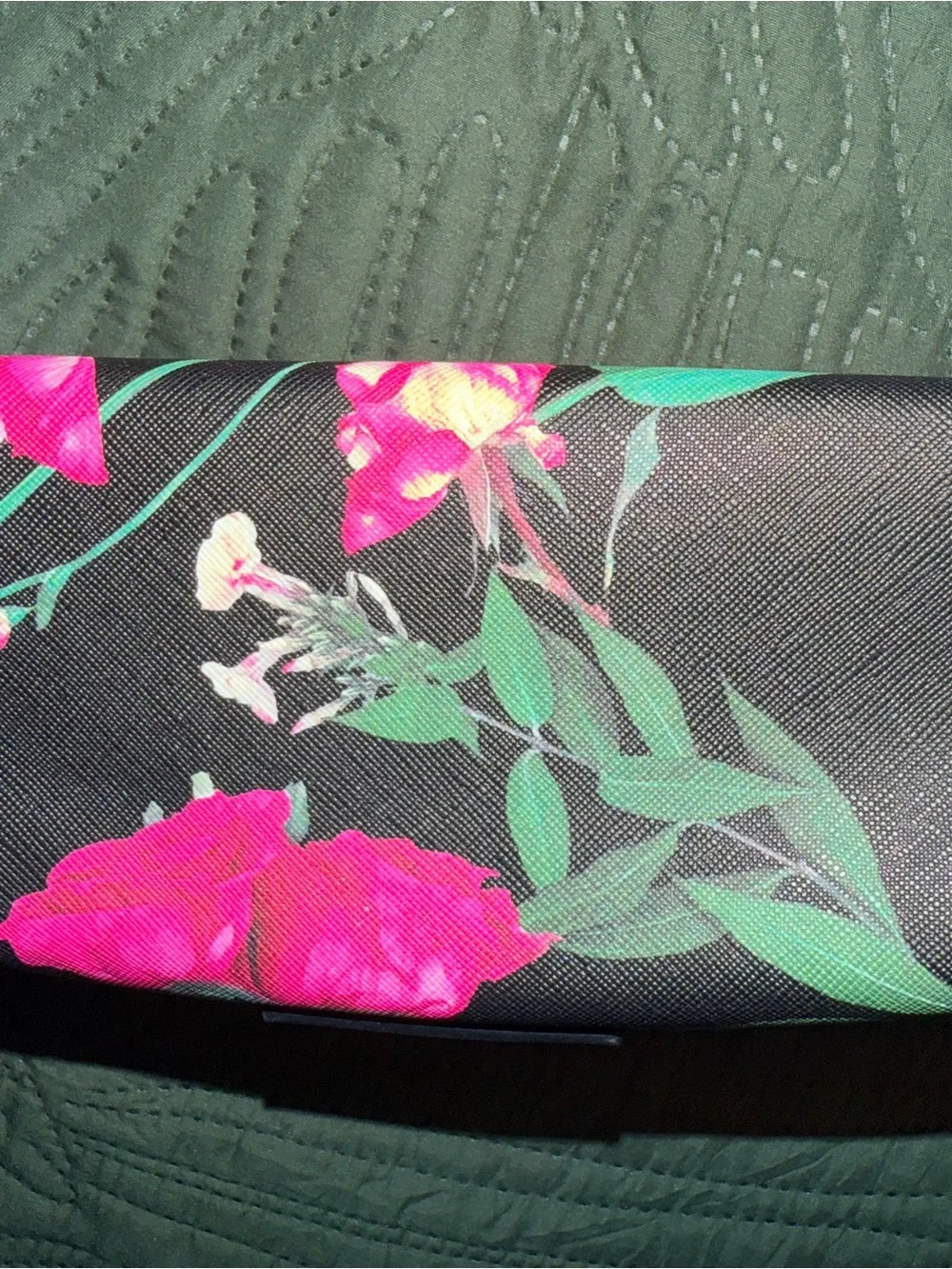 Ted Baker Black Floral Cosmetic Pouch with Pink and Green Accents
